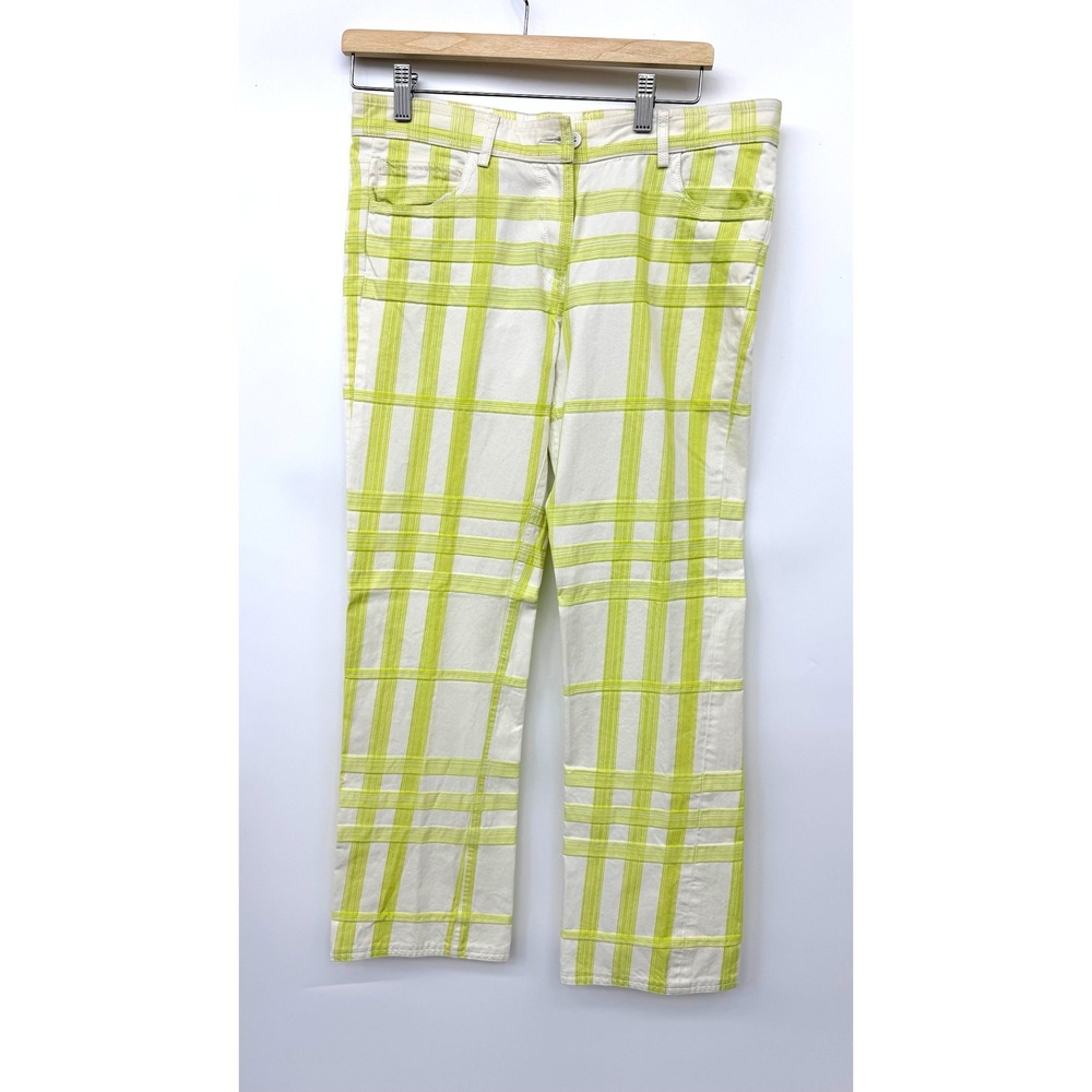 Burberry London Plaid Check Straight Leg Lightweight Jean Womens 32 Lime Green